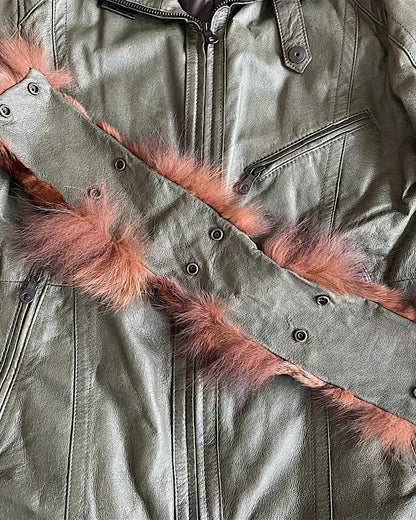 Schlussel Fur Collar Leather Riders Jacket