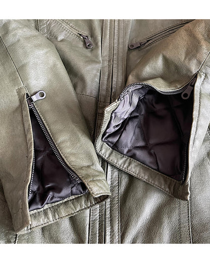 Schlussel Fur Collar Leather Riders Jacket