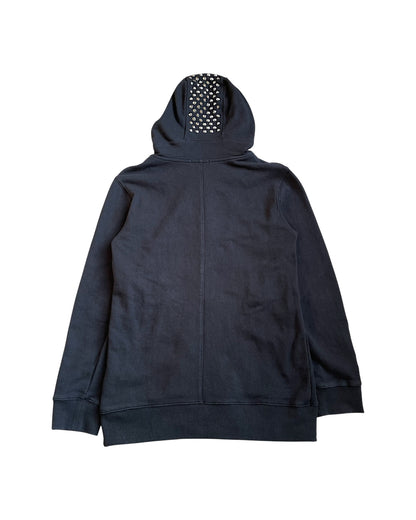 Rat Roen Studded Hood Pierced Leather Strings Zip Sweatshirt