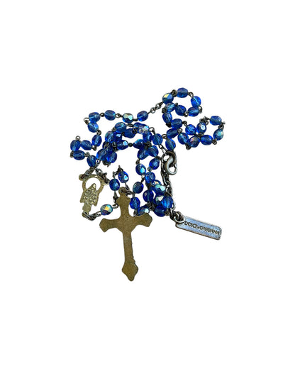 Dolce & Gabbana Cross Rosary Blue Crystal Alloy Necklace