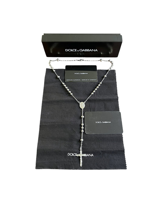 Dolce & Gabbana .925 Sterling Silver Cross Rosary Necklace