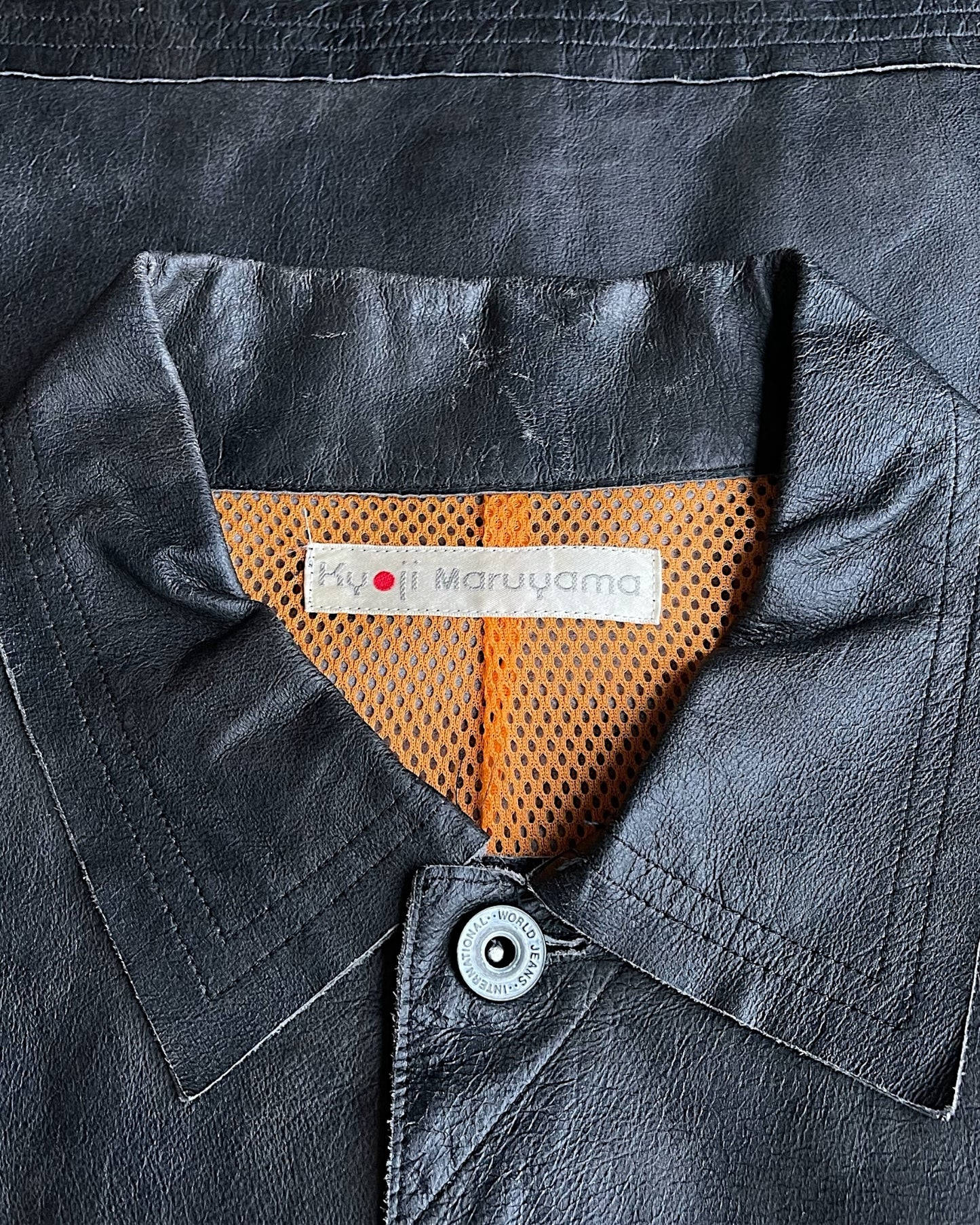 Kyoji Maruyama Cropped Thin Leather Mesh Lined Jacket