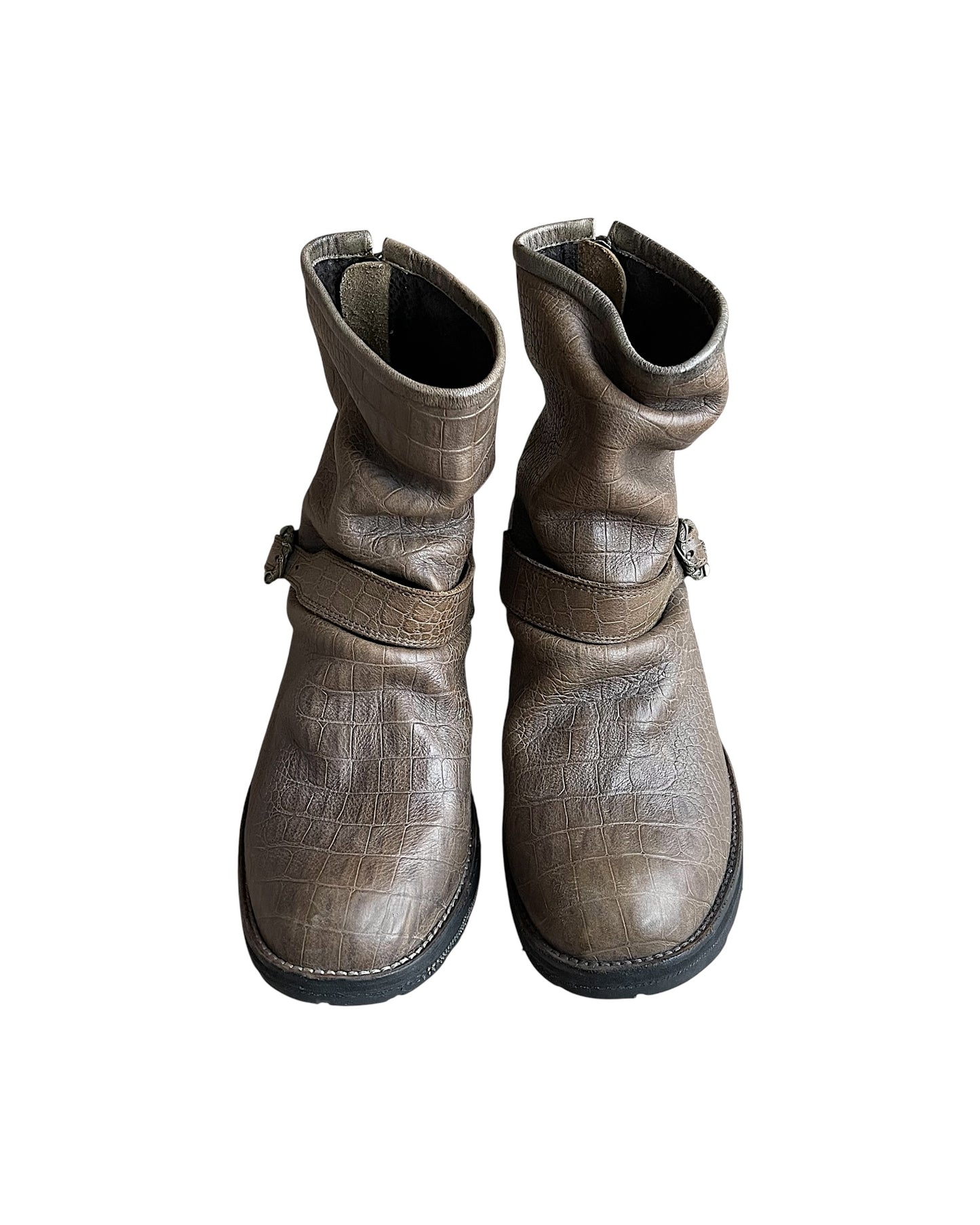 14th Addiction Granvill Engineer Back Zip Croc Leather Boots