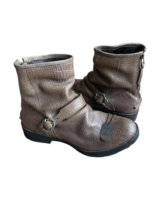 14th Addiction Granvill Engineer Back Zip Croc Leather Boots