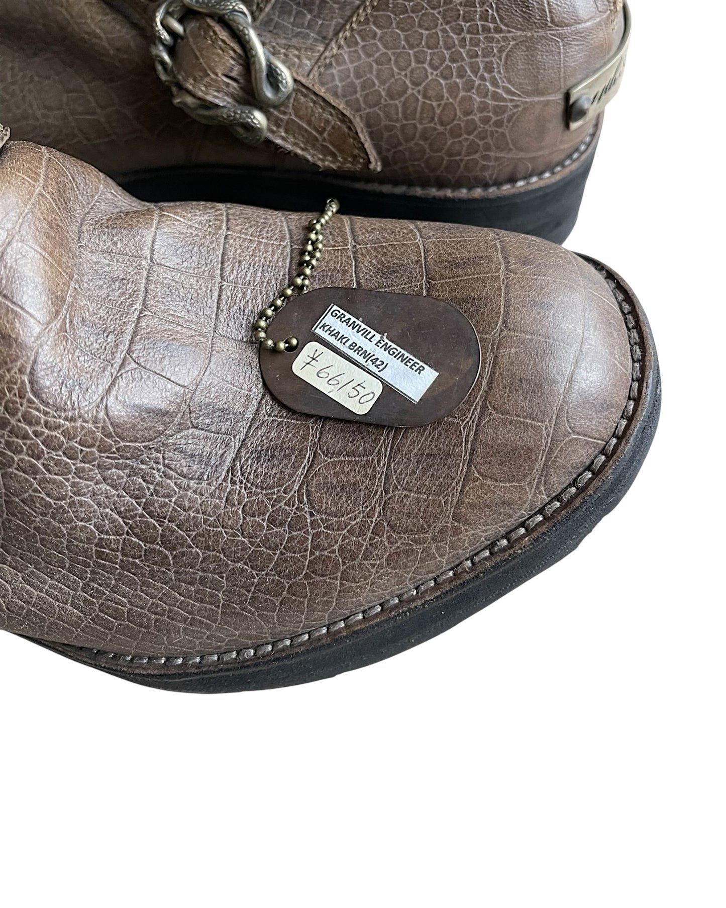 14th Addiction Granvill Engineer Back Zip Croc Leather Boots