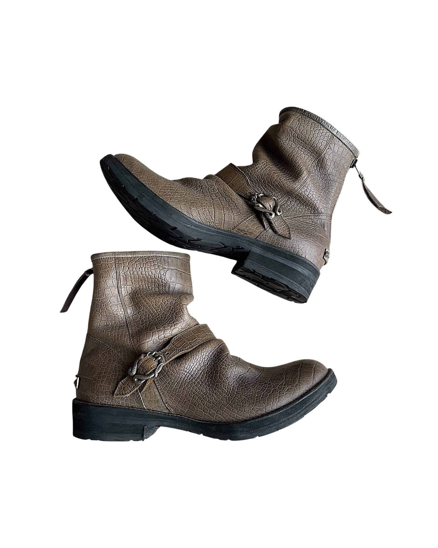 14th Addiction Granvill Engineer Back Zip Croc Leather Boots