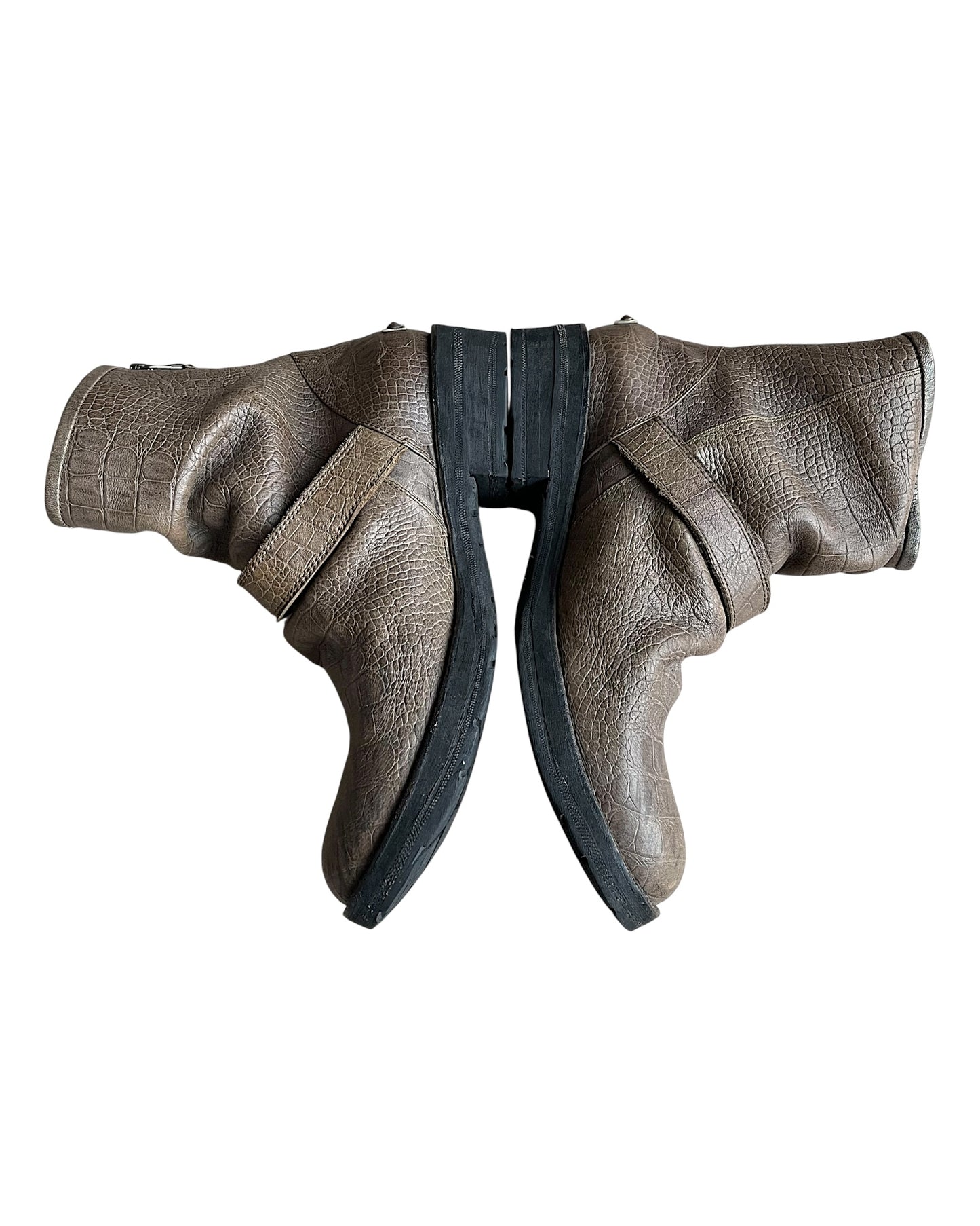 14th Addiction Granvill Engineer Back Zip Croc Leather Boots