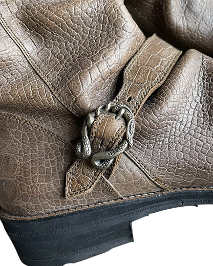 14th Addiction Granvill Engineer Back Zip Croc Leather Boots