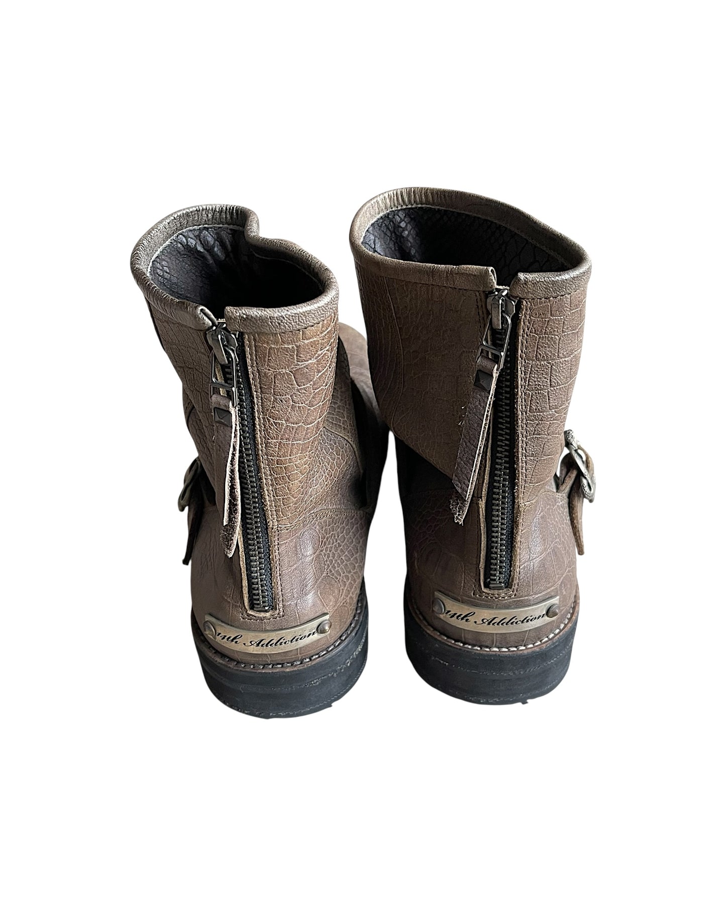 14th Addiction Granvill Engineer Back Zip Croc Leather Boots