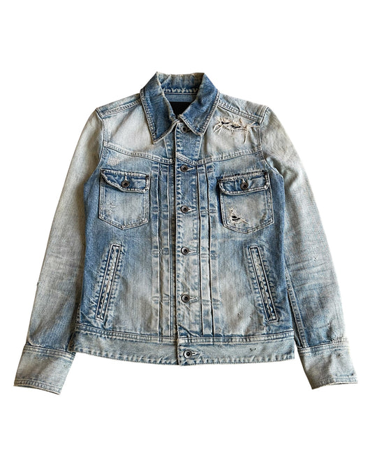 5351 Pour Les Hommes Black Line Distressed Repaired Type 1 Denim Jacket