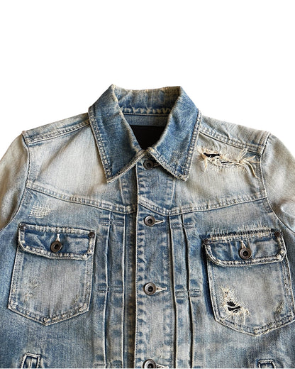 5351 Pour Les Hommes Black Line Distressed Repaired Type 1 Denim Jacket