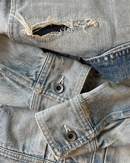5351 Pour Les Hommes Black Line Distressed Repaired Type 1 Denim Jacket