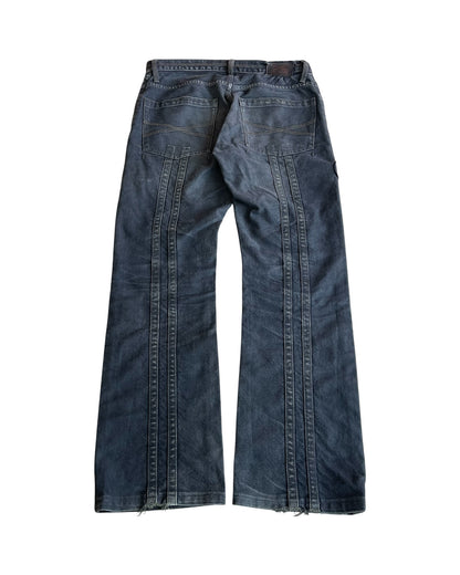 Roarguns 2000s Over-Dyed Racing Love Rock Patches Striped Denim Jeans