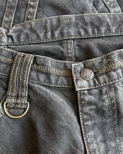 Roarguns 2000s Over-Dyed Racing Love Rock Patches Striped Denim Jeans