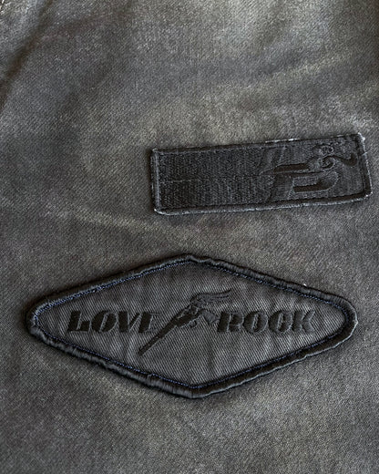 Roarguns 2000s Over-Dyed Racing Love Rock Patches Striped Denim Jeans