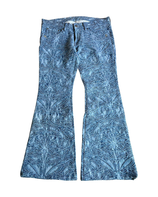 Tornado Mart Embossed Floral Tapestry Flare Denim Jeans