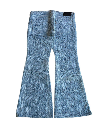 Tornado Mart Embossed Floral Tapestry Flare Denim Jeans