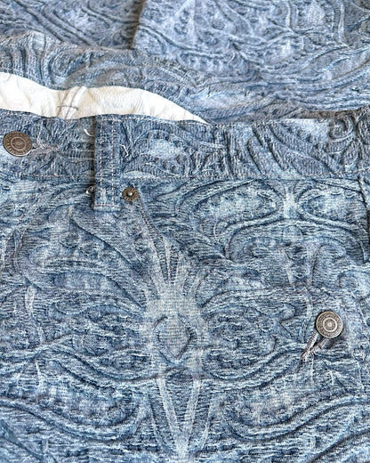 Tornado Mart Embossed Floral Tapestry Flare Denim Jeans
