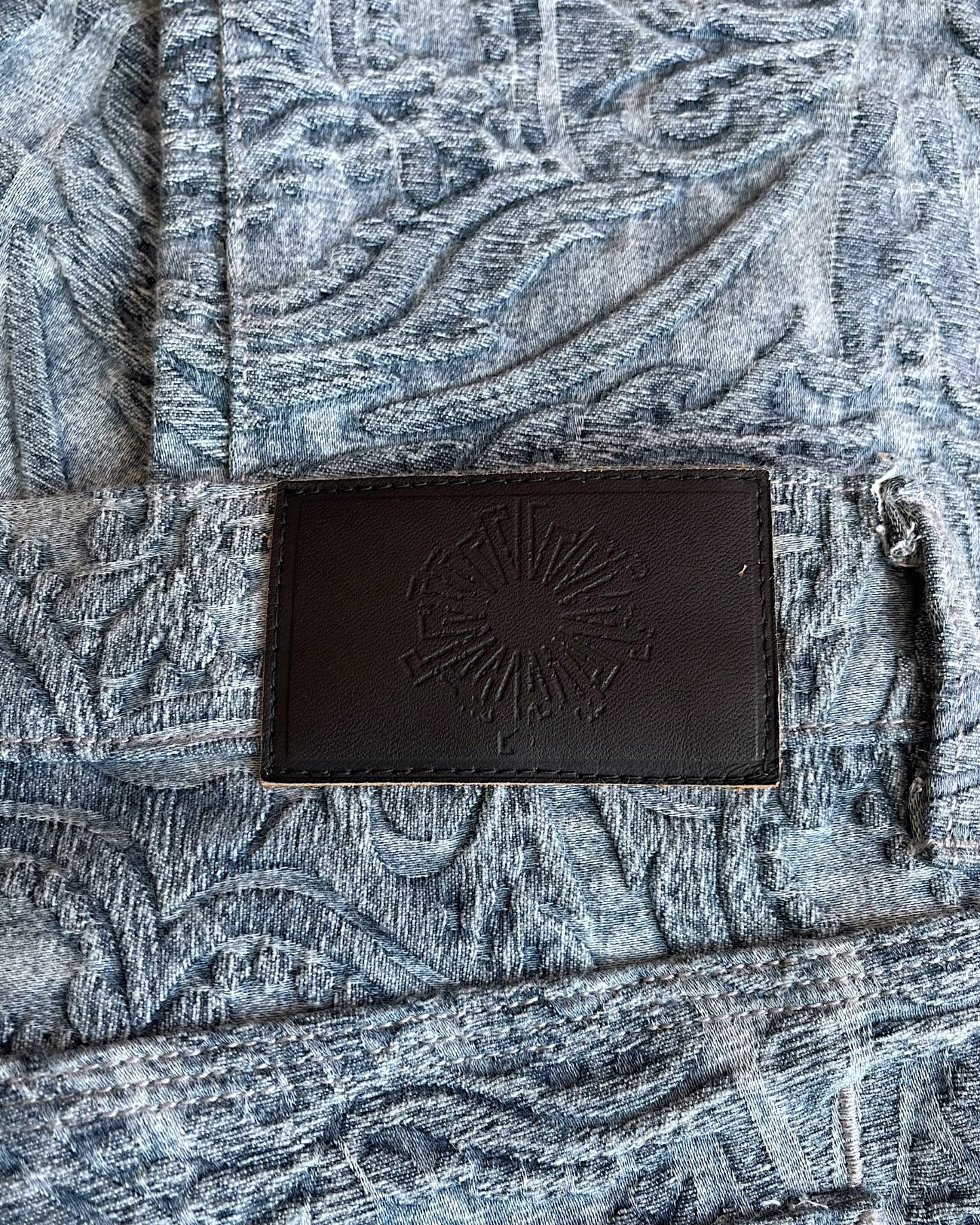 Tornado Mart Embossed Floral Tapestry Flare Denim Jeans