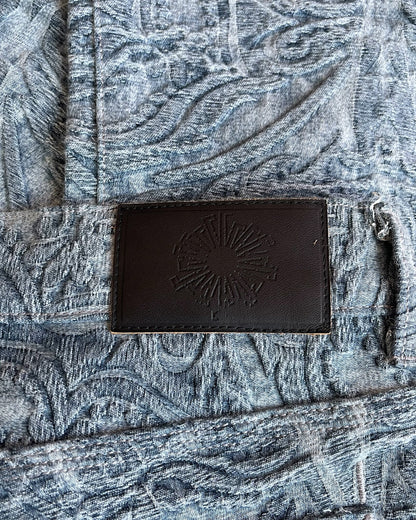 Tornado Mart Embossed Floral Tapestry Flare Denim Jeans