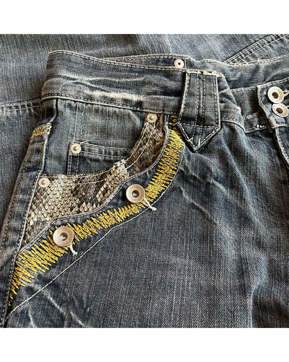 Semantic Design Python Double Pocket Sword Knee Flare Denim Jeans