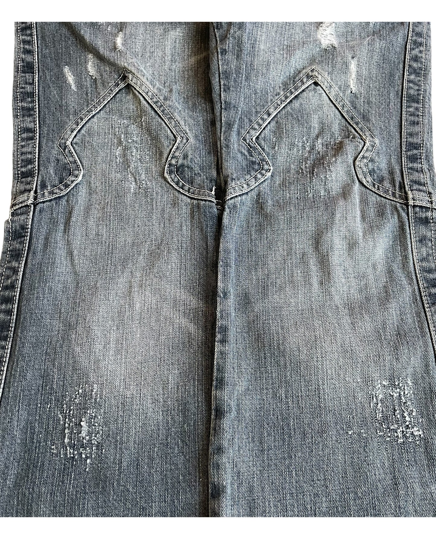 Semantic Design Python Double Pocket Sword Knee Flare Denim Jeans