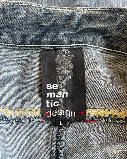 Semantic Design Python Double Pocket Sword Knee Flare Denim Jeans