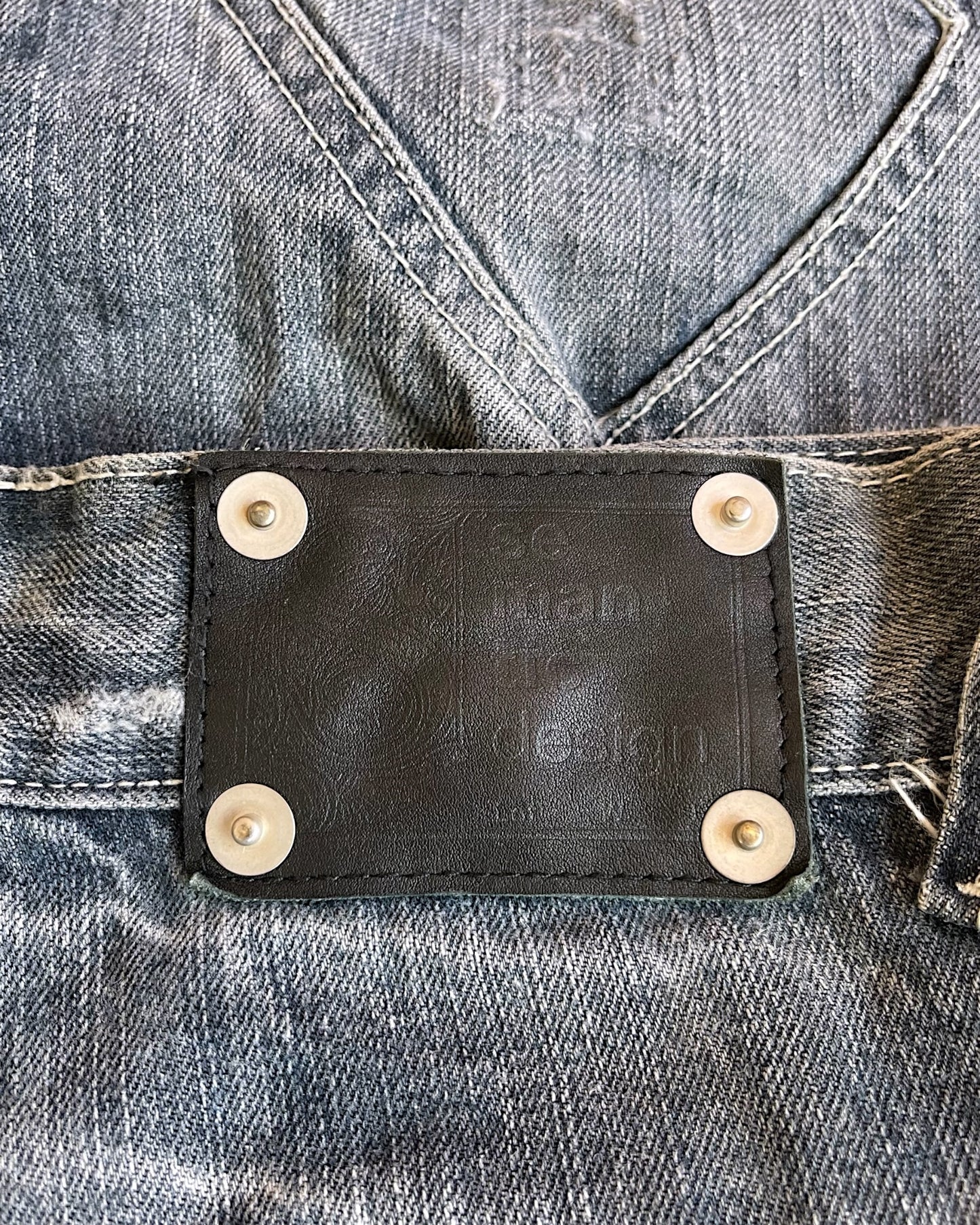 Semantic Design Python Double Pocket Sword Knee Flare Denim Jeans