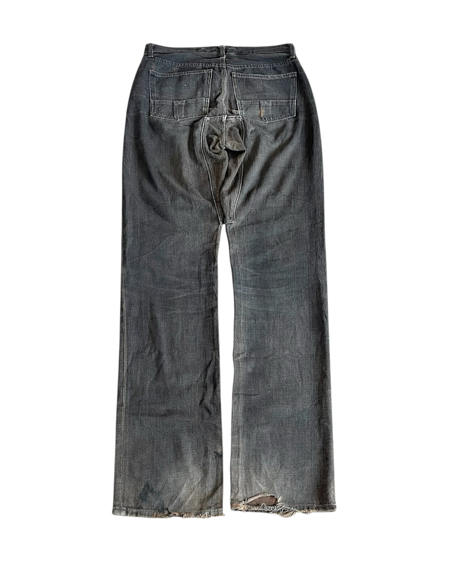 Rick Owens SLAB 2000s Charcoal Coated Brown Denim Jeans