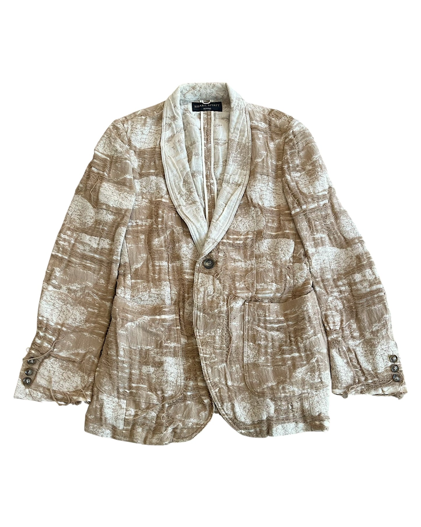 Share Spirit Homme Frayed Layer Distressed Linen Tailored Blazer Jacket