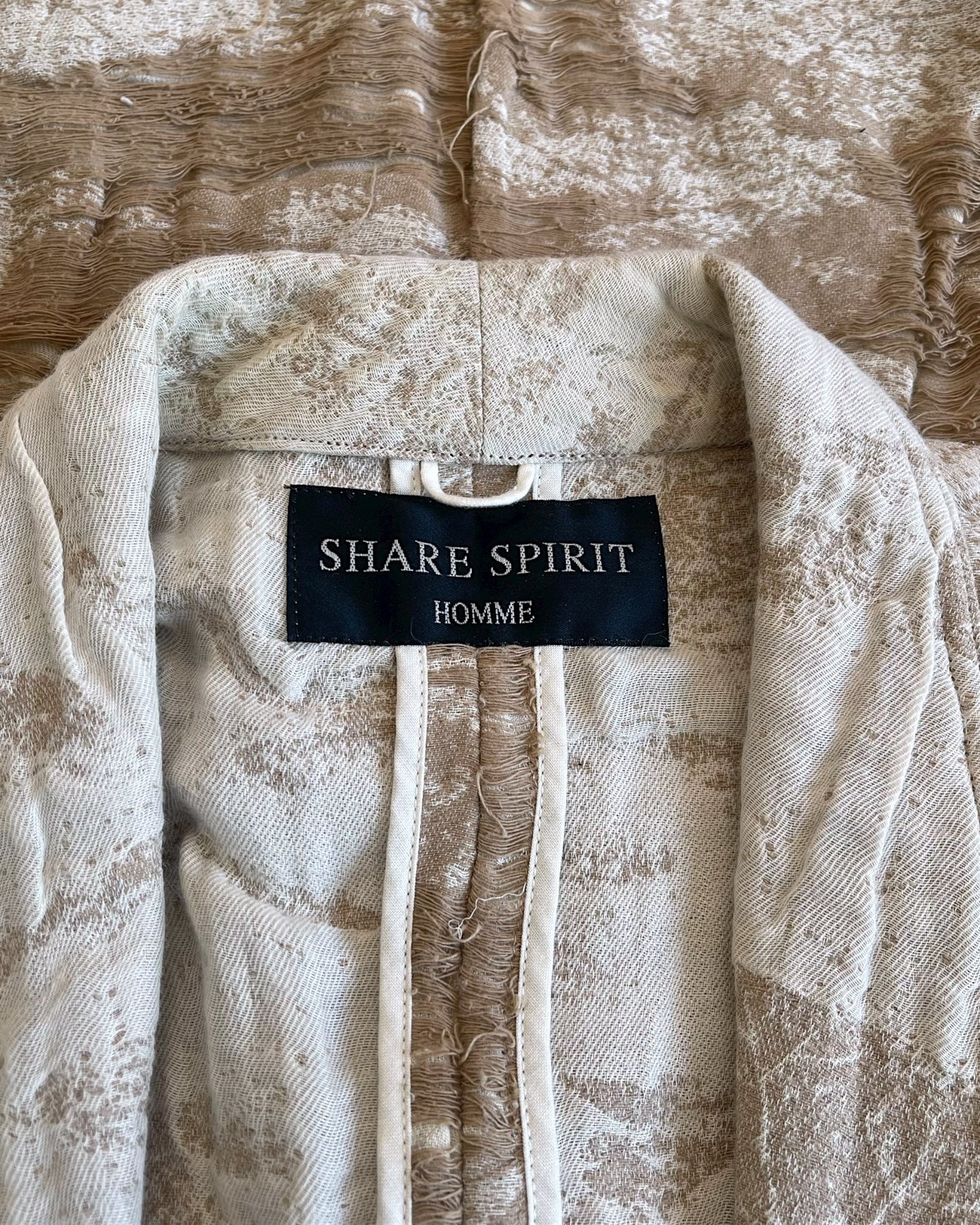 Share Spirit Homme Frayed Layer Distressed Linen Tailored Blazer Jacket