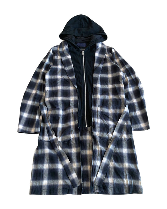 JohnUndercover SS17 Layer Hoodie Plaid Light Wrap Coat