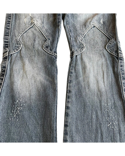 Semantic Design Python Pocket Sword Flare Distressed Denim Jeans