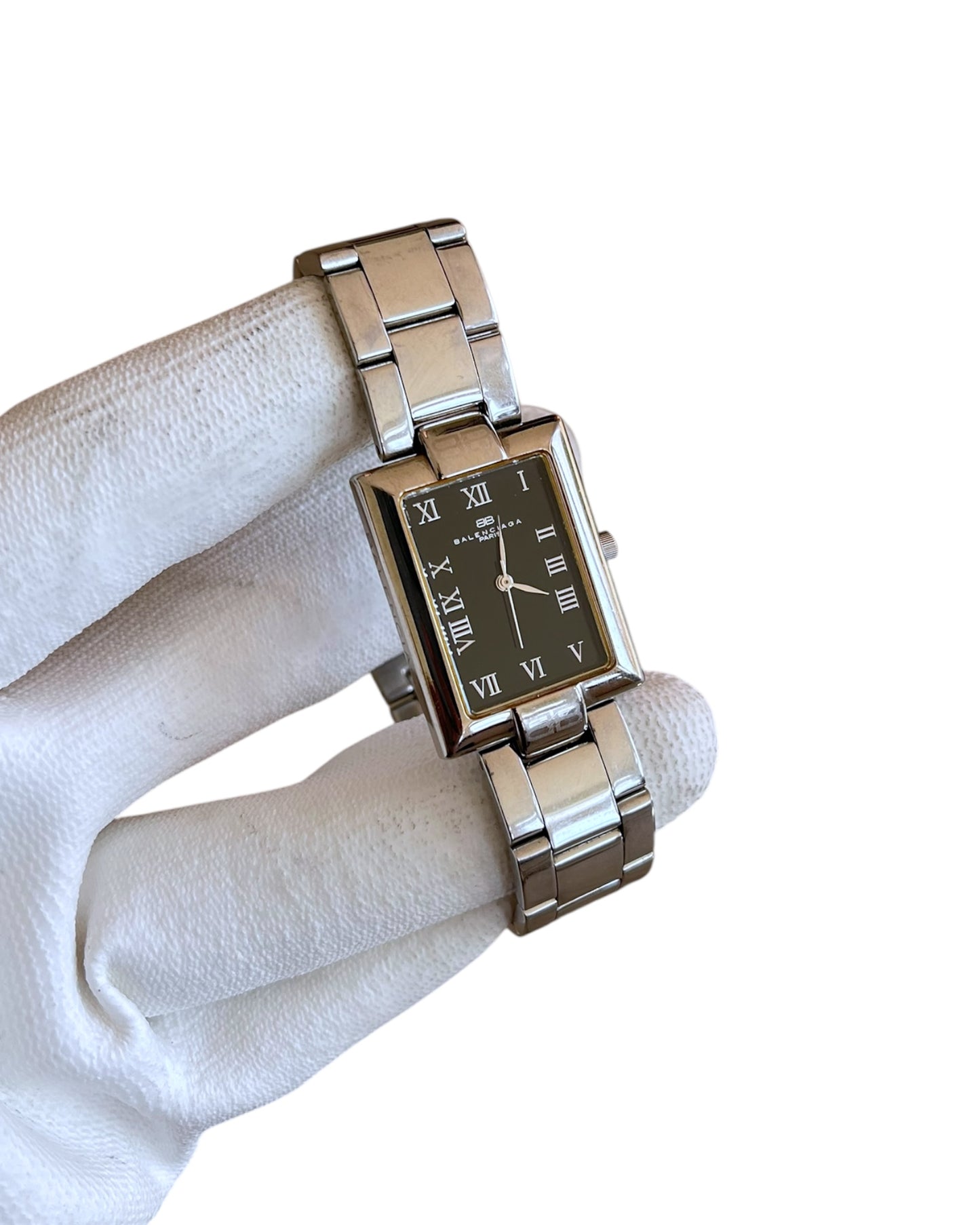 Balenciaga Vintage Roman Black Dial Rectangle Case Steel Quartz Watch