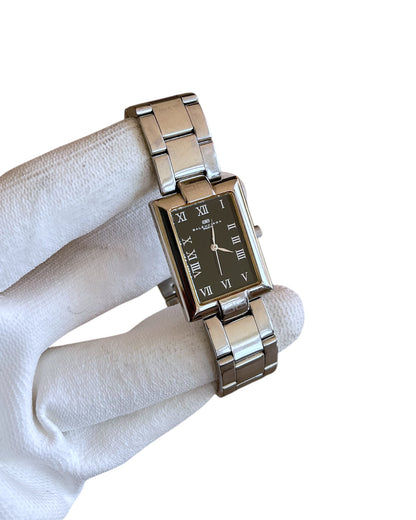 Balenciaga Vintage Roman Black Dial Rectangle Case Steel Quartz Watch