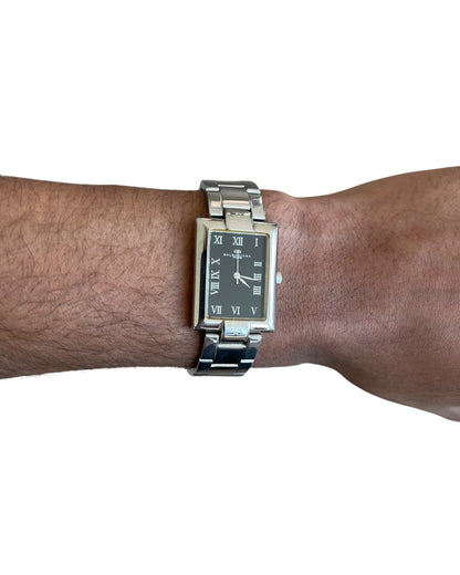 Balenciaga Vintage Roman Black Dial Rectangle Case Steel Quartz Watch