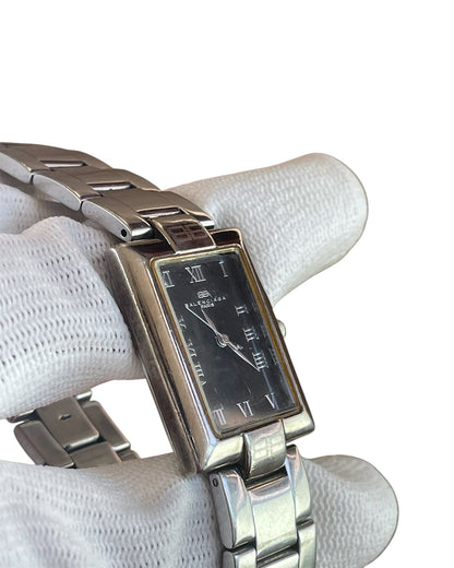 Balenciaga Vintage Roman Black Dial Rectangle Case Steel Quartz Watch