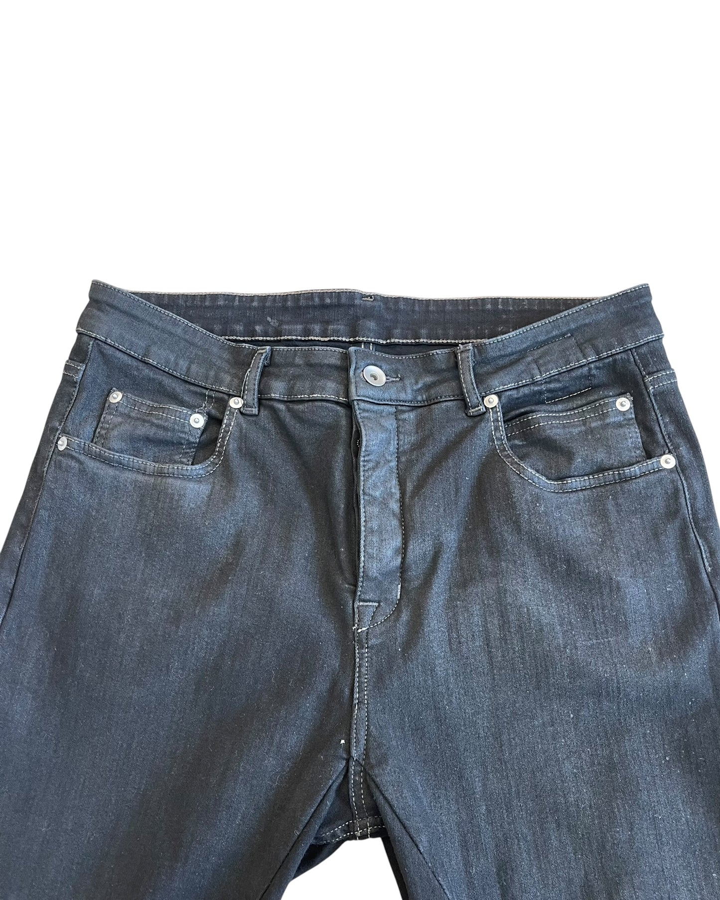 Rick Owens Drkshdw FW21 Detroit Cut Rubber Wax Coated Denim Jeans