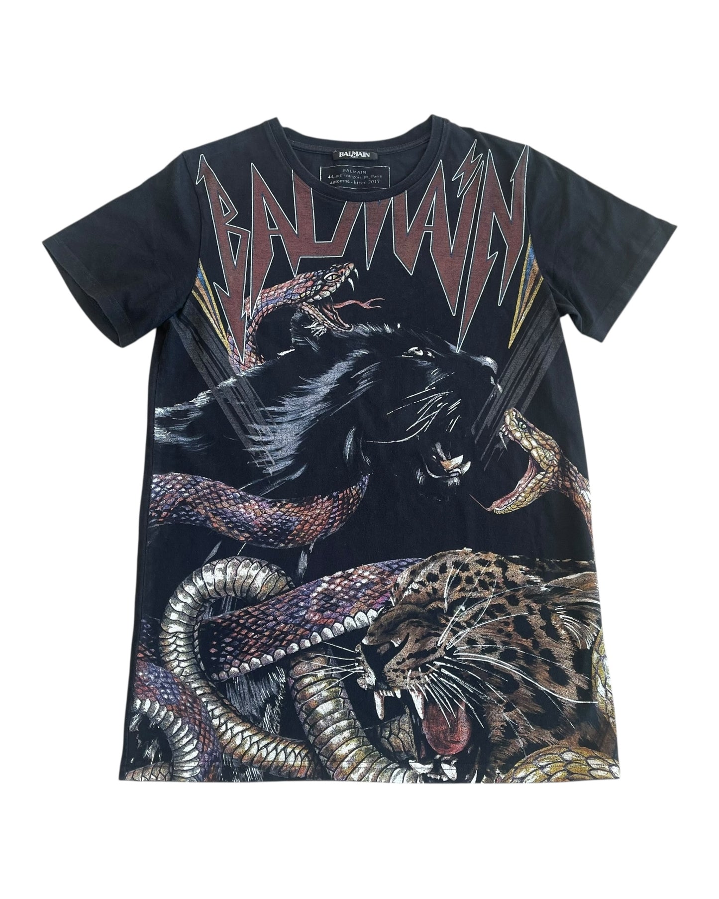 Balmain AW17 Panther Tiger Snake Rock Graphic T-Shirt