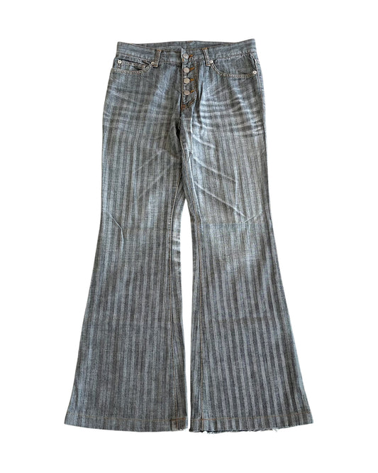 Tornado Mart Herringbone Stripe Pattern Washed Whisker Flare Denim Jeans