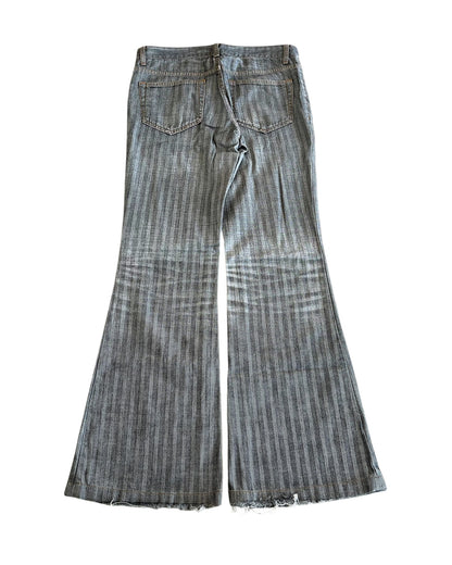 Tornado Mart Herringbone Stripe Pattern Washed Whisker Flare Denim Jeans