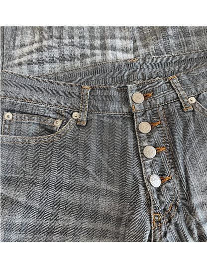 Tornado Mart Herringbone Stripe Pattern Washed Whisker Flare Denim Jeans