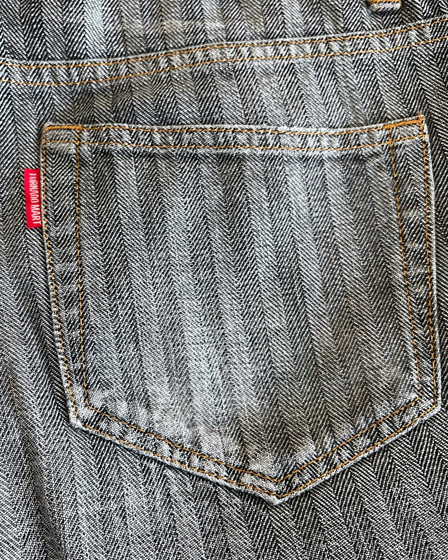 Tornado Mart Herringbone Stripe Pattern Washed Whisker Flare Denim Jeans