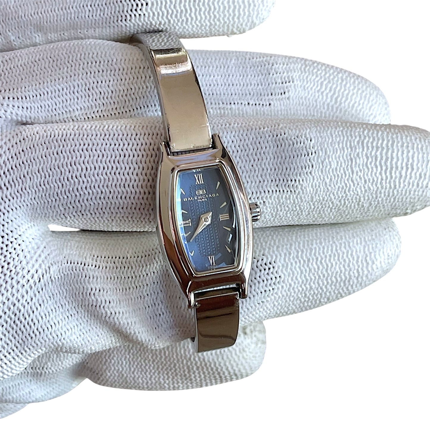Balenciaga Vintage Blue Dial Bangle BB Clasp Silver Quartz Watch