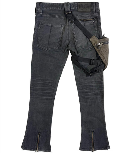 L.G.B (Le Grand Bleu) bondage bag zip flare denim